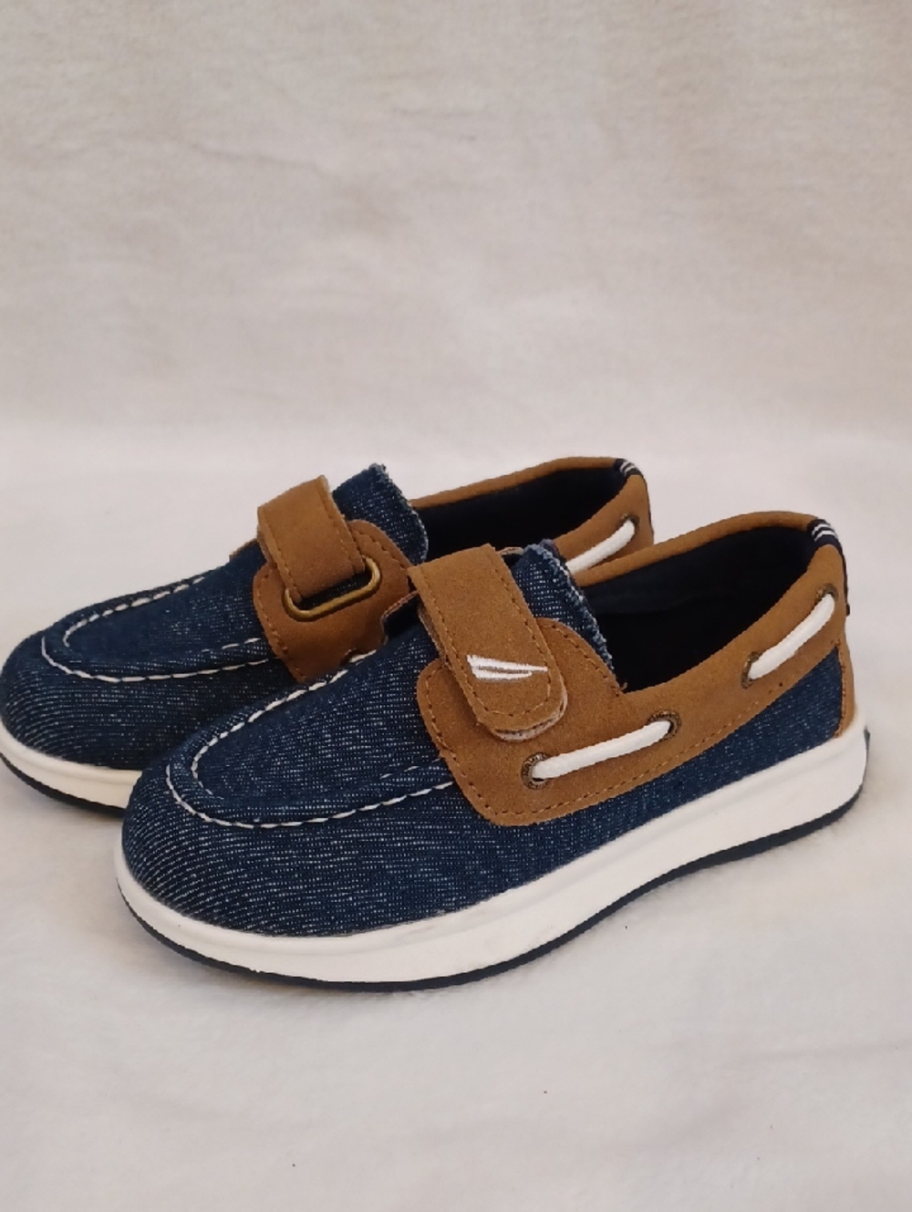 Nautica Kids Denim Moccasin Sneakers in Navy and Brown Sz 9 Toddler